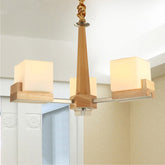 Contemporary Wood Cube Acrylic Chandelier - Radial Hanging Light Fixture (3/5/8 Bulbs) for Bedroom